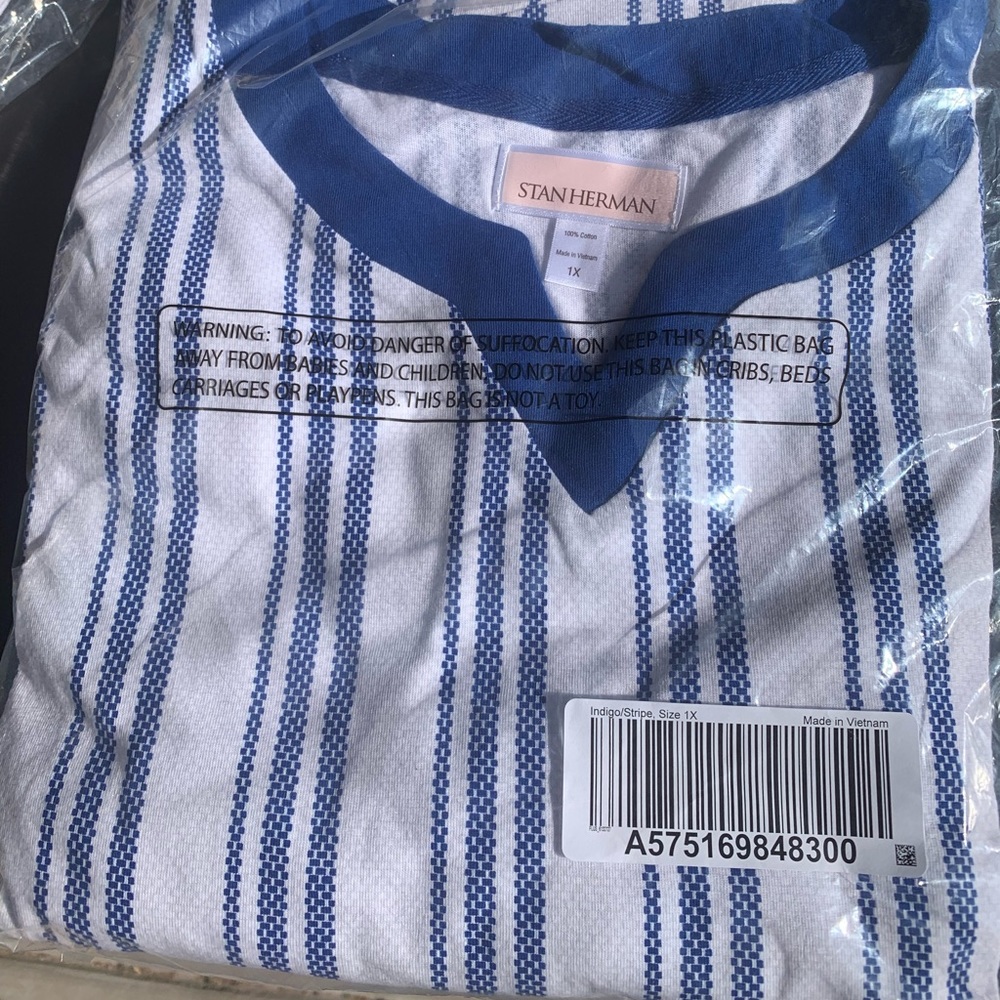 Stan Herman The Hamptons 100% Cotton V-Neck Caftan Indigo/Stripe